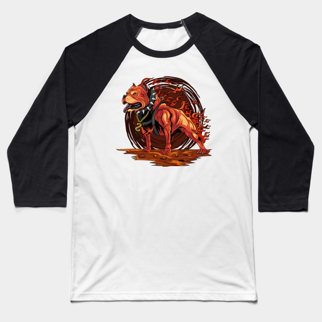 dog Pitbull fire Baseball T-Shirt by Mako Design 